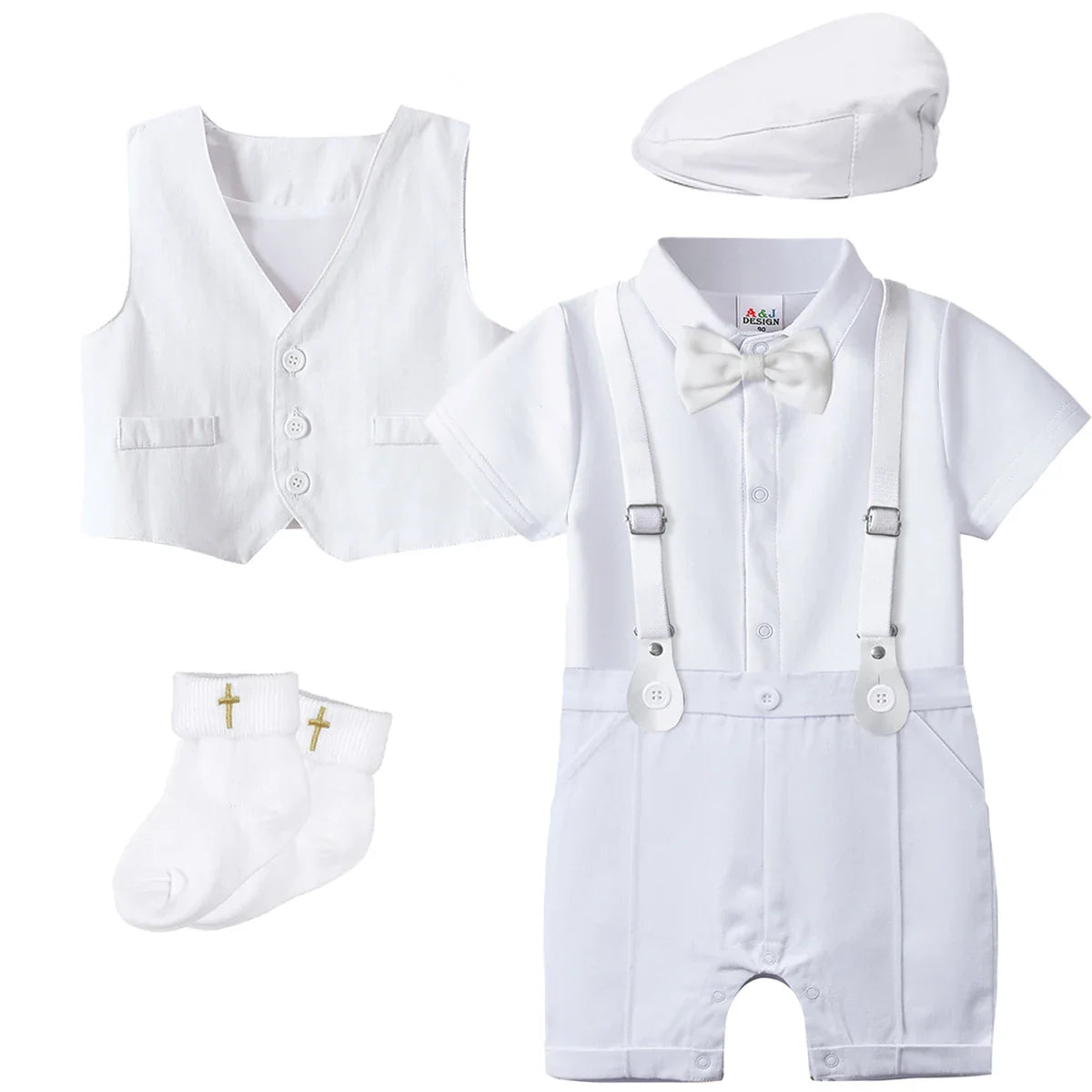 Baby Boys Baptism Outfit Infant Wedding Gentleman Set Christening Formal Birthday Party Suit Suspender Bow Tie Romper