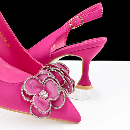 Party Shoes And Bag Ladies Heel Decoration Pure Elegant Flower Wedding Shoes And Bag Full Rhinestone Fashion Handbag
