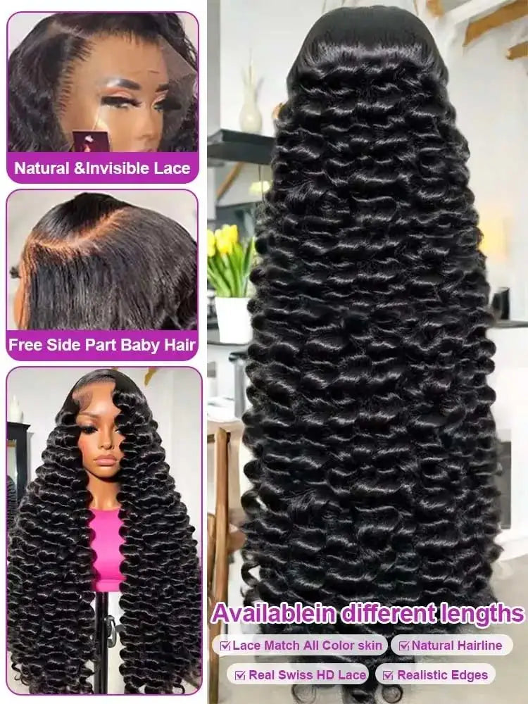 13x6 HD Lace Loose Deep Wave Frontal Wigs 40 42 Inch Deep Curly Lace Front Human Hair Wigs Preplucked Glueless Wig Human Hair