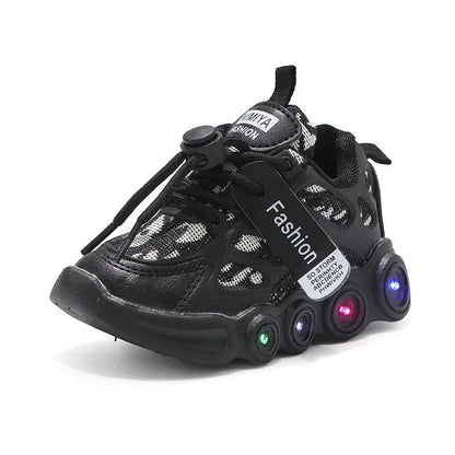 Sneakers Kids Fashion LED Light Shoes Letter Webbing Mesh Breathable1-6years Old Luminous Shoes Casual Sports Shoes Boys Shoes