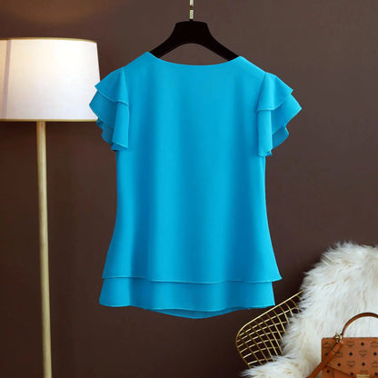 Fashion Brand Summer Oversized Loose and Thin Casual Blouse Top Short Sleeve Chiffon Top White Blouse Green Women’s Tops M-6XL