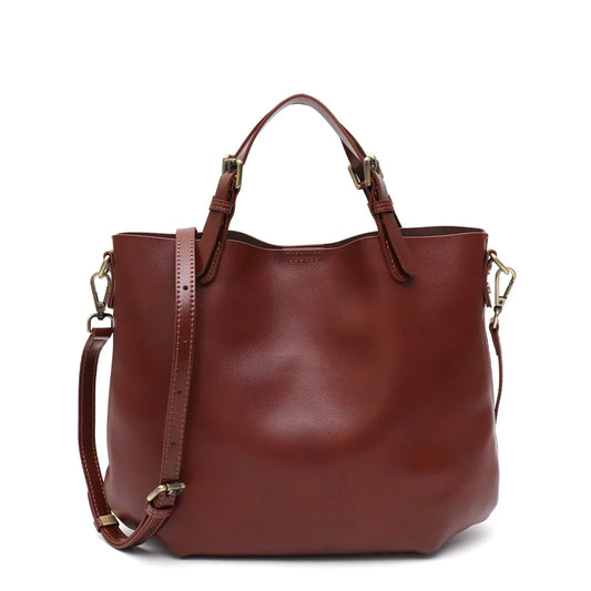 Women Vintage Elegant Real Leather Top-handle Bag Solid Color Minimalist Style Tote Shoulder Cross Body Handbag Zip Liner Purse