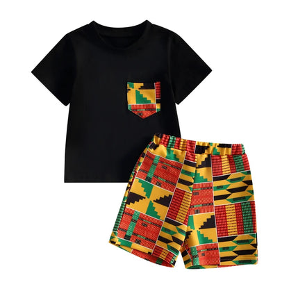 Kid Baby Boy Pants Suit, Casual Street Party Chest Pocket Shirt + Short Trousers Outfit, Black 2pcs Set 2-7T