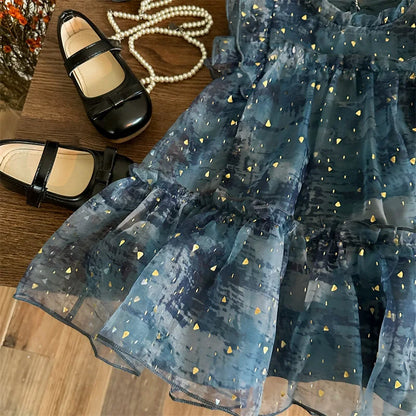 Vestido de Verão para Meninas, Novo Estilo de Vestido de Princesa Moderno para Crianças, Vestido de Tule Super Fofo para Meninas