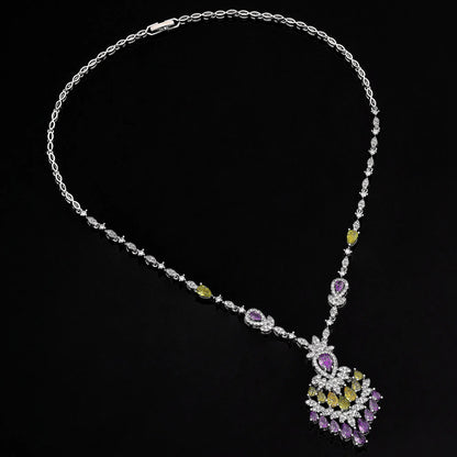 2024 Elegant Wedding Jewelry Set for Women Dubai UAE Bridal 4-piece Jewelry CZ Zircon Tassel Necklace Earrings Set