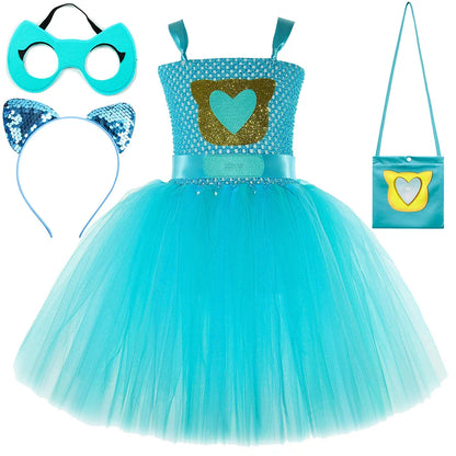 Super Kitty Costumes for Girls Super Cat Tutu Dress for Kids Christmas Halloween Outfits Children Animal Clothes with Eyes Patch