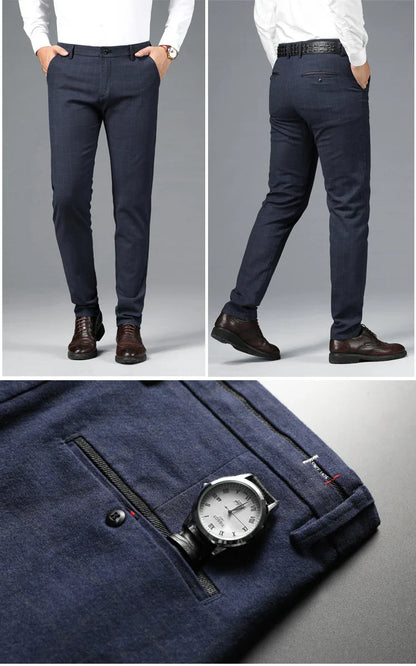 Spring Summer Business Men's Casual Pants Fashion Grid Design Versatile Comfortable Slim Straight Legs Elastic Male Trousers