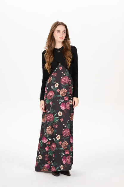 elegance slip satin dress + knitting cross top +mockneck woman clothing set adjustable maxi floor length