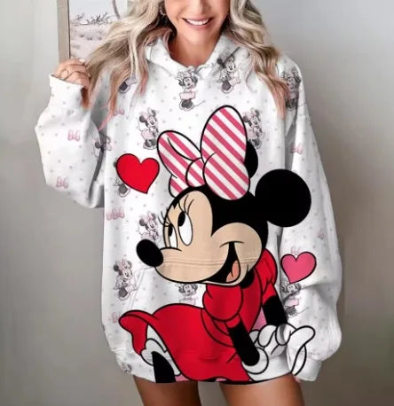 Mickey Mouse Red Hoodie Women 2025 Autumn Oversized Printed Pullover Casual Streetwear Disney Y2K Aesthetic Fashion Comfortable