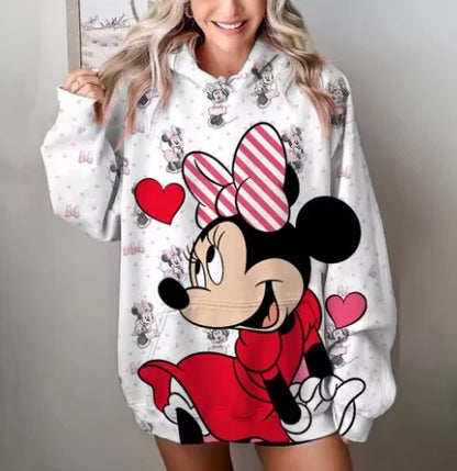 Mickey Mouse Red Hoodie Women 2025 Autumn Oversized Printed Pullover Casual Streetwear Disney Y2K Aesthetic Fashion Comfortable
