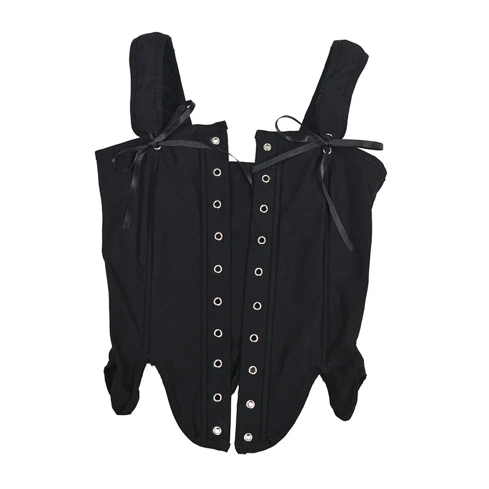 Women's Retro Lace-up Corset Crop Top Sleeveless Spaghetti Straps Bustiers Corsets Medieval Slim Tight Cami Tops Club Outwear