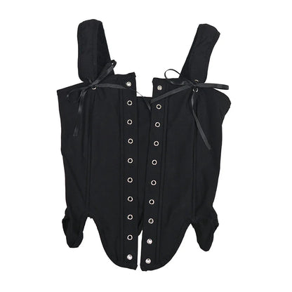 Women's Retro Lace-up Corset Crop Top Sleeveless Spaghetti Straps Bustiers Corsets Medieval Slim Tight Cami Tops Club Outwear
