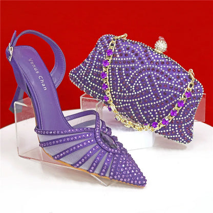 Elegant Fruit Green Women's Heels and Rhinestone Handbag Set - Italian Design for Weddings and Parties