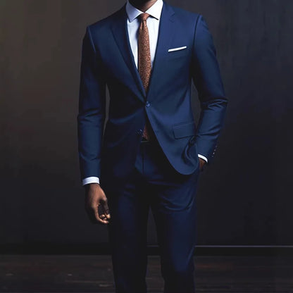 Casual Slim Fit Wedding Groomsmen Suit Set Men's Business Cotton Blend Fashion Urban Two Piece Suit Lightweight Autumn Wear