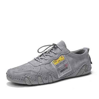 Men Lightweight Sneakers Non-slip Sole Stitch Genuine Solid Leather Shoes Outdoor Casual Walking Driving Flats Shoes