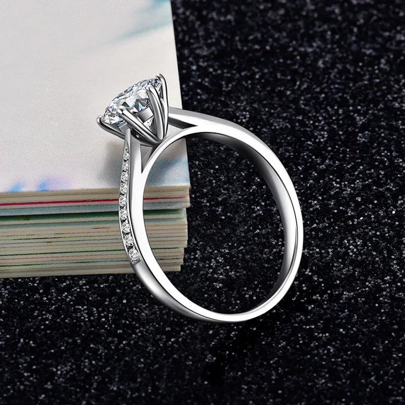 1ct 6.5mm Red Blue Pink Yellow Green Purple Black Moissanite Ring Sterling 925 Silver Wedding Party Band for Women Gifts