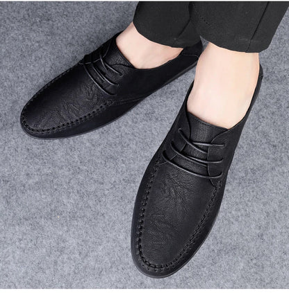 Men's leather shoes soft soles four seasons plus size casual leather shoes fashion trendy youth party Versatile driving shoes