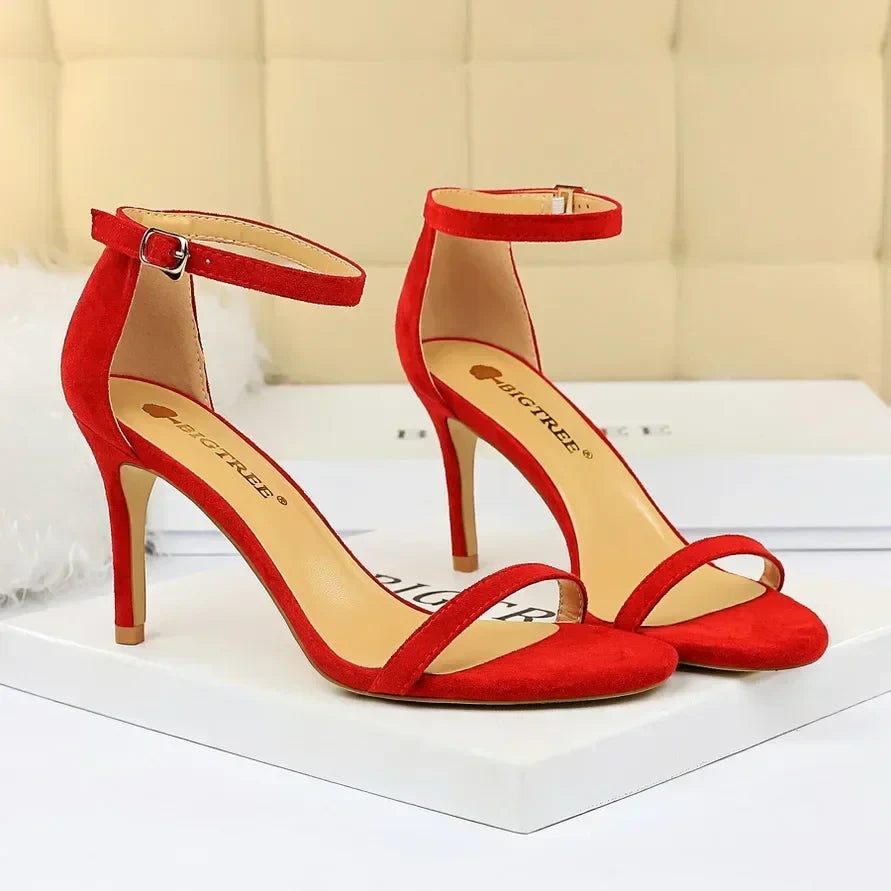 Women Gladiator Stiletto Classic Ankle Strap Holiday Beach Sandals Lady Fashion Suede 8cm 11cm High Heels Sexy Red Brown Sandles