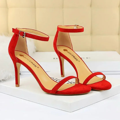 Women Gladiator Stiletto Classic Ankle Strap Holiday Beach Sandals Lady Fashion Suede 8cm 11cm High Heels Sexy Red Brown Sandles