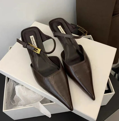 Retro Street Style Design Thin High Heels Pointed Toe Women Pumps Buckle Strap Banquet Party Slingbacks Female Mules Shoes