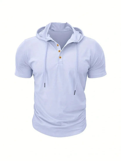 Men T Shirts  Summer Slim Fitness Hooded Short-Sleeved Bodybuilding Quick Dry Tshirt Male Gym Clothes Breathable Sports Tops