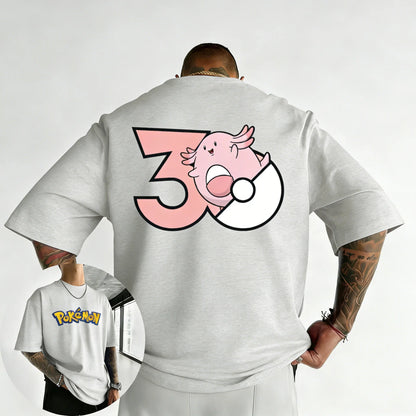 30th Anniversary Chansey Printed T-shirt Summer New Men's and Women's Harajuku Large Loose Casual Short Sleeve Top