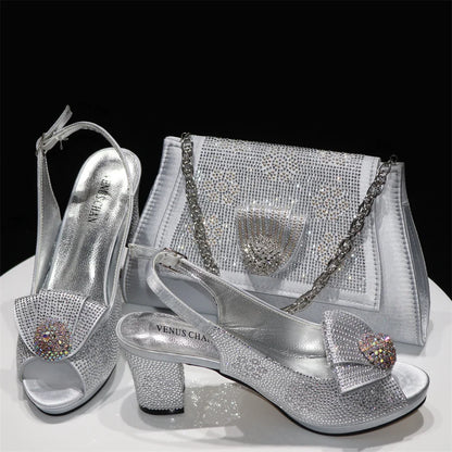 Women Shoes And Bag Set African Ladies High Heels Sandals Match With Handbag Luxury Nigerian Pumps Femmes Sandales