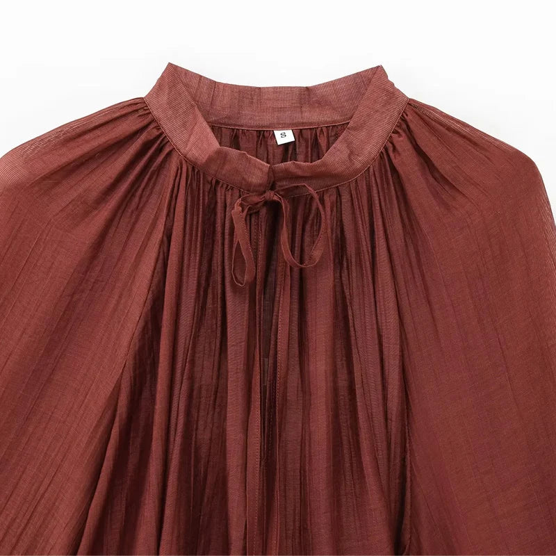 Woman 2025 Dress Ruffle Long Sleeve Mini Dress Summer Tie Fairy Short Dresses For Women Pleated Elegant Party Dresses 088