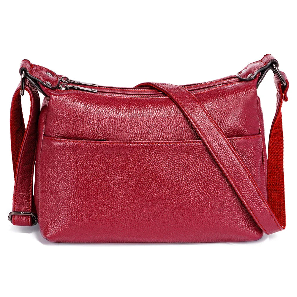 Elegant Genuine Leather Women's Shoulder Bag Trendy Crossbody Messenger Bag for Ladies Dark Red Blue 100% Satchels Hobo