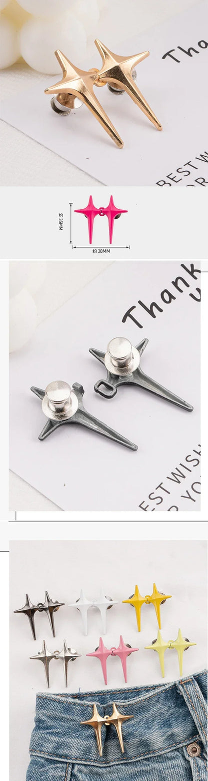 1Pair Cross Star Waist Buckle Adjustable Detachable Pants Clips Waist Tightener Nail-free Metal Button Snaps for Jeans Decor