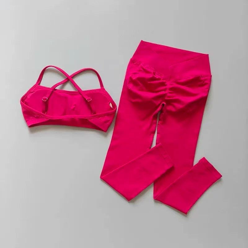 Peach Butt Seamless Fitness Two-Piece Set: Tight Yoga Sports Bra Quick-Dry Pants Set for Pilates Women