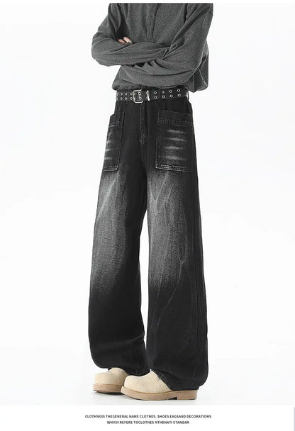 Men's Baggy Soft Casual Pants Gray Autumn Fashion Versatile Comfortable Stretch Straight  Leg Jeans Male High Street Retro Jeans