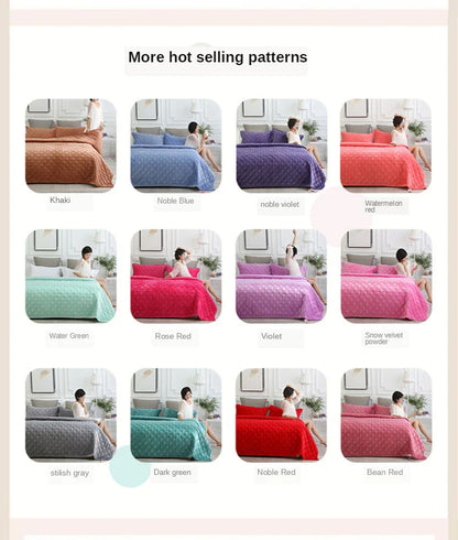 Solid Color Soft Velvet Quilted Bed Cover Blanket Short Plush Sofa Towel King Queen Size Anti-slip Bed Sheet 270x230cm Bedspread