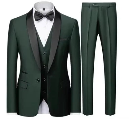 Conjunto Masculino Terno 3 Peças Smoking Um Botão Gola Xale de Cetim Slim Fit Blazer Colete Calças Para Formal Negócios Casamento Noivo