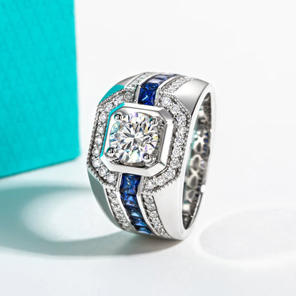 Men's 1ct D Color Moissanite Ring 925 Sterling Silver Gold Plated Retro Luxury Lab Created Diamond Engagement Ring