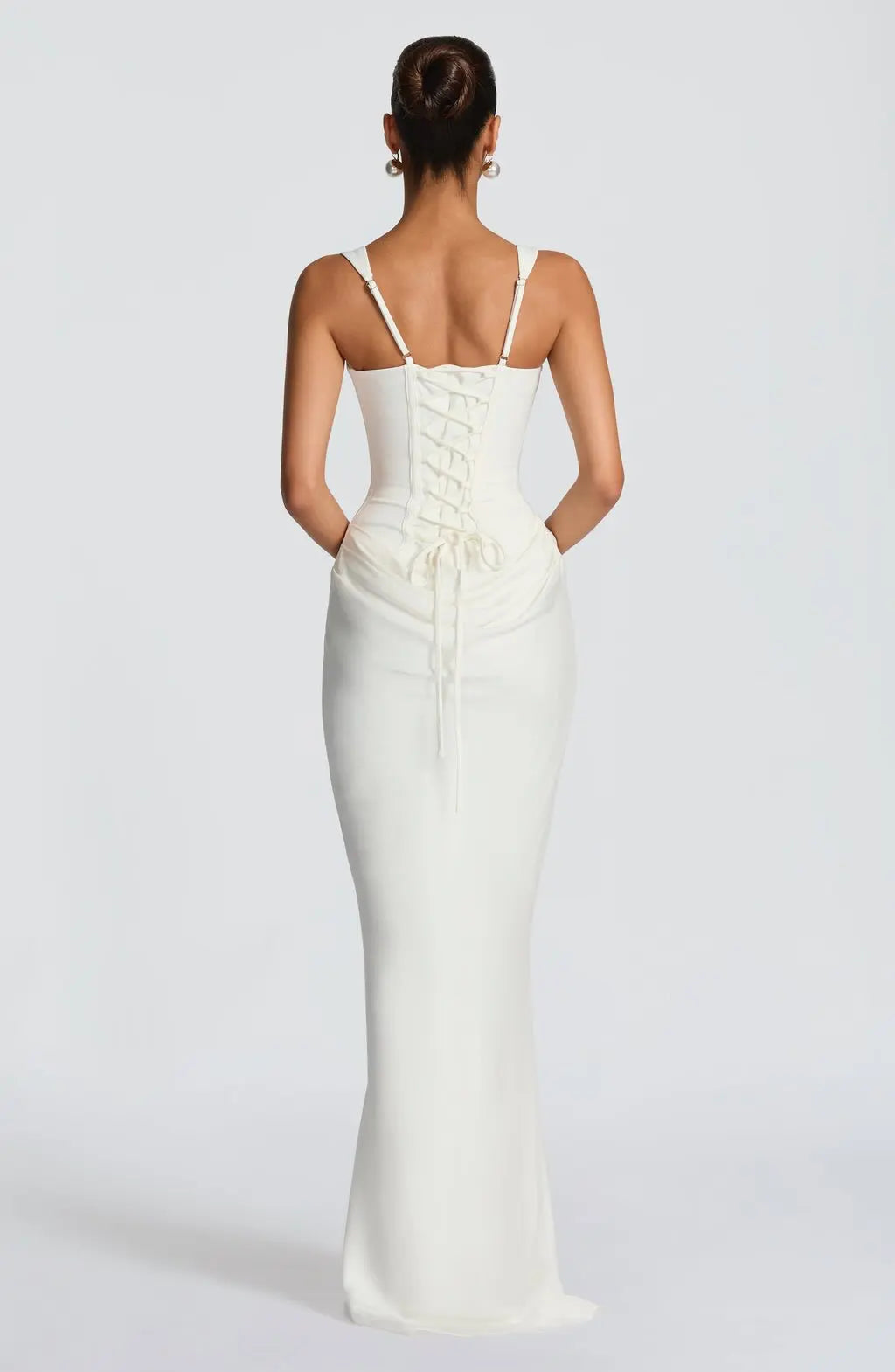 Women's casual long sleeved slim fit fishbone pure desire suspender jumpsuit long skirt slim fit solid color hip hugging dress