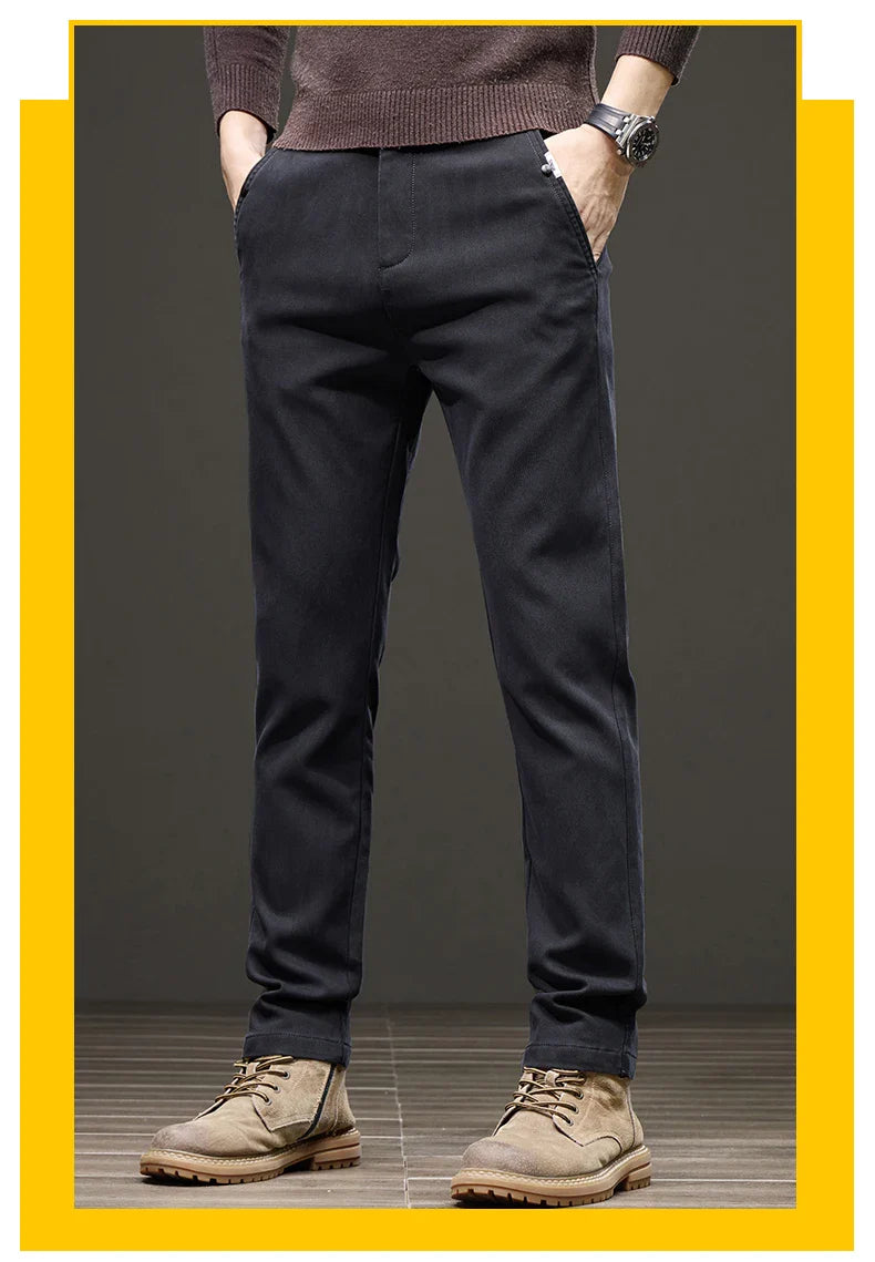 Business Straight Men's Pants Fashion Comfortable Brand Lyocell Soft Trousers Classic Simple Regular Solid Color Slim Pants