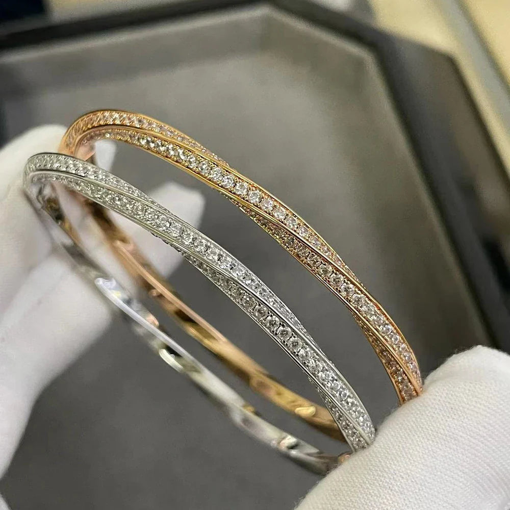 Bangle Micro Pave Moissanite Diamond Bracelet for Women 925 Sterling Silver Plated 18k Gold Eternity Twisted Bangle