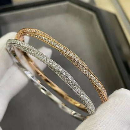 Bangle Micro Pave Moissanite Diamond Bracelet for Women 925 Sterling Silver Plated 18k Gold Eternity Twisted Bangle