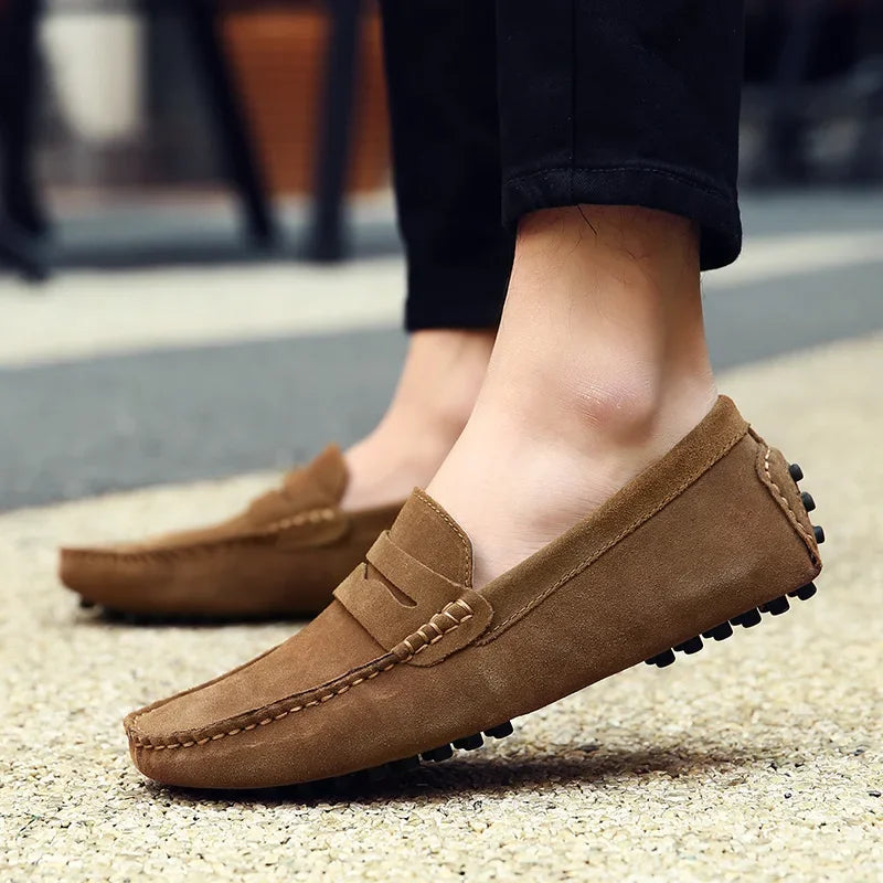 High Quality Suede Men Casual Shoes Non-slip Mens Driving Shoes Slip on Flats Loafers Leather Shoes 10 Colors Size 38-49