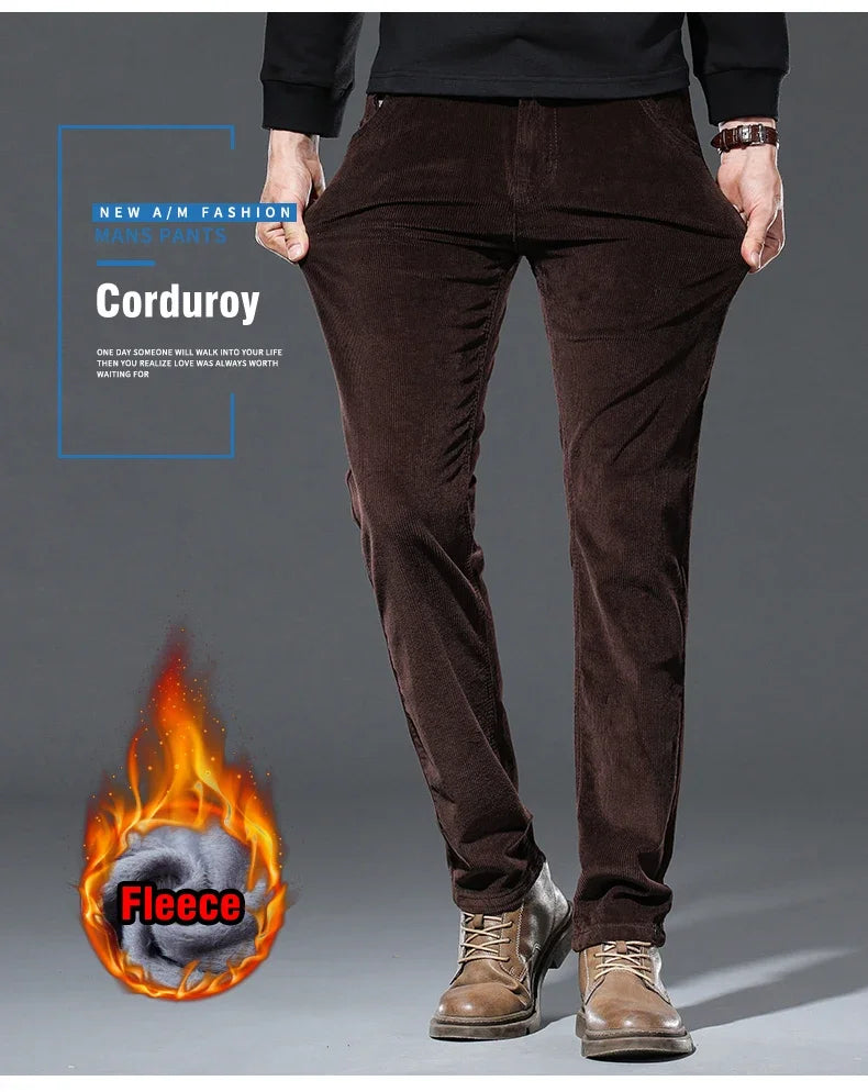 Winter Men's Fleece Corduroy Pants Warm Classic Casual Business Plush Thickened Business Trousers Male Brand Clothing