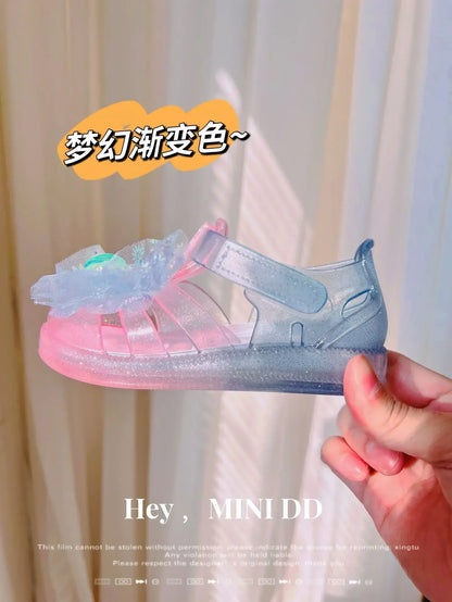 Girls' Princess Sandals 2025 Summer New Children's Jelly Sandals Soft Bottom Closed-toe Anti-collision Baby Kid's Beach Shoes