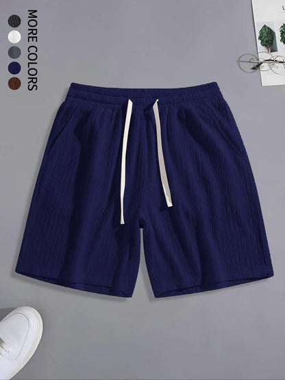 Men's Regular Style Pleated Plain Casual Shorts with Drawstrings and Pockets, Summer Drapedy Breathable Ice-Feel Straight Shorts, Couple Style, Suitable for Home Leisure, Date, Daily Matching, Running, Multi-Scenario Wear