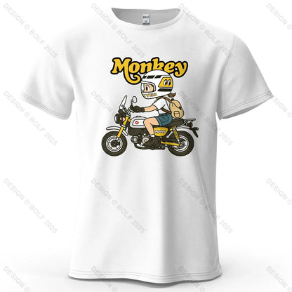 Men's Monkey Motorcycle Graphic Short Sleeve T-Shirt 100% Cotton Cartoon Printed Tops Tee for Women Summer Casual Sportswear