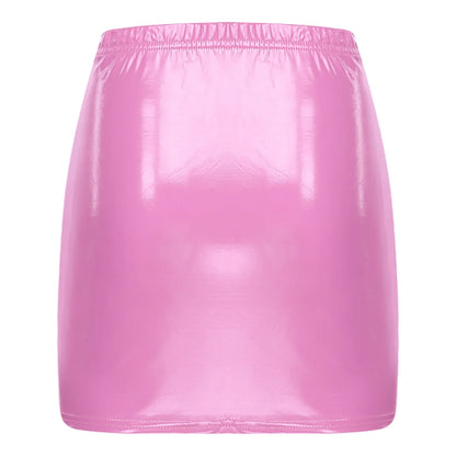 Glossy Patent Leather Miniskirt for Womens Solid Color Elastic Waistband Pencil Skirt Music Festival Costume Daily Wear Clubwear