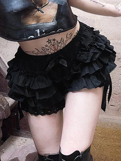 Mall Goth Lolita Lace Shorts Women Aesthetic Cute Sweet Bow Patchwork Shorts Y2k E-girl Emo Alternative Kawaii Outfits