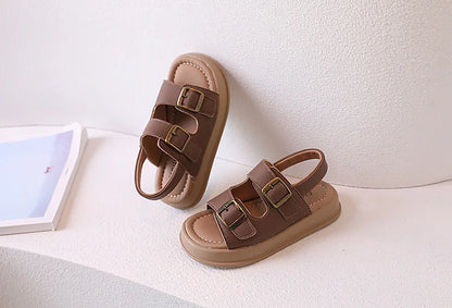 Classic Brown Boys Sandals Summer Sea Holiday Shoes Slides Slingback Soft Bottom Beige Girls Sandal Platform Sandals Kids H03243