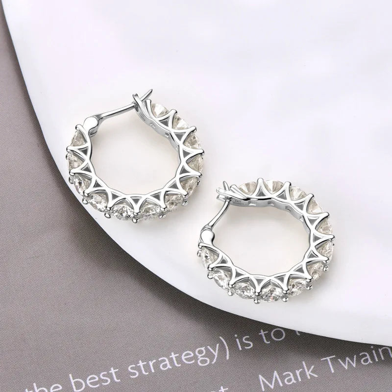 Luxury D Color 4mm 0.3CT Full Moissanite Hoop Earrings for Women S925 Silver All Diamond Earring Ear Buckle Fine Jewelry