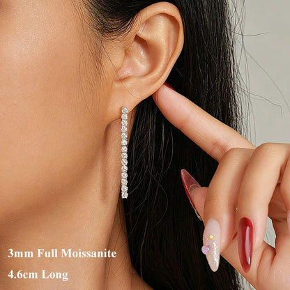 2.5mm 3mm D Color Moissanite Long Tassel Drop Earrings Women Ear Fine Jewelry All Lab Diamond S925 Silver Stud Earring Gift