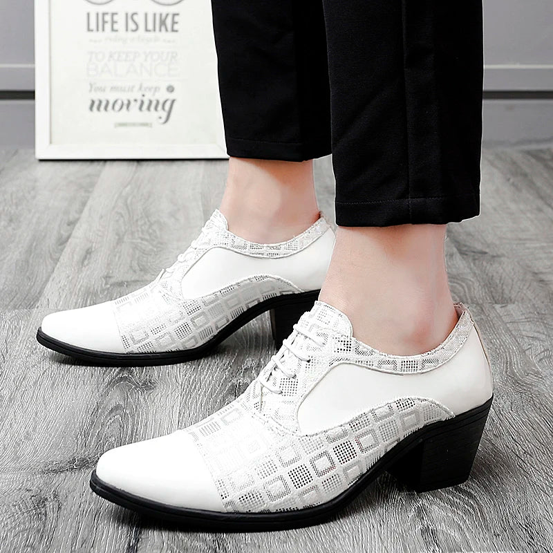 Men's High-heeled Leather Shoes Fashion Red Wedding Dresses Shoes For Men Luxury Formal Shoes Man zapatos de vestir